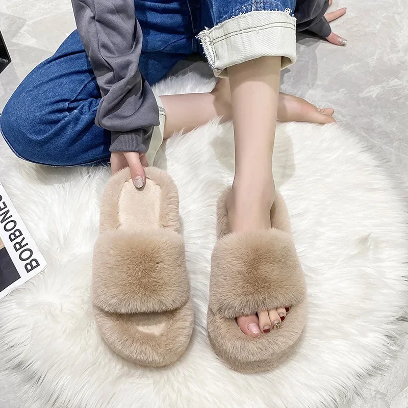 Home Furry Fur Slides Plush Slippers Fluffy Flip Flops Luxury Slip on Platform Women Fashion Shoe 2024 Zapato De Mujer Designer