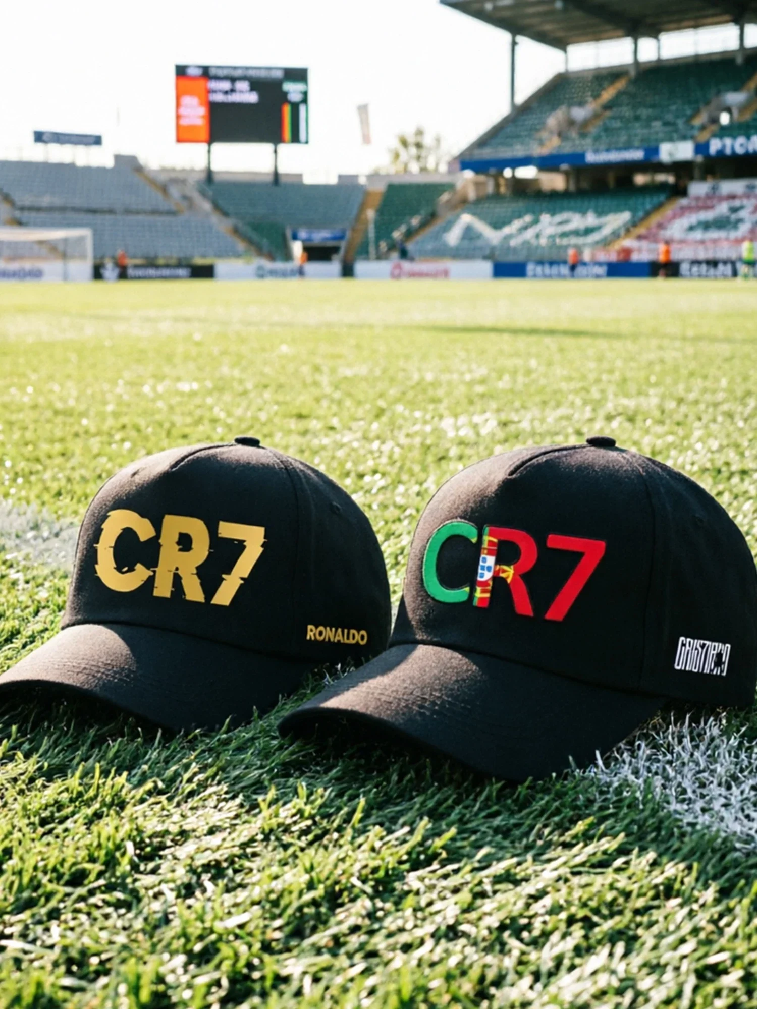 CR7 Portugal Print Black Print Adjustable COTTON BaseballCap for Men Women Wear for Outdoor Travel Sun Shading Duckbill Cap