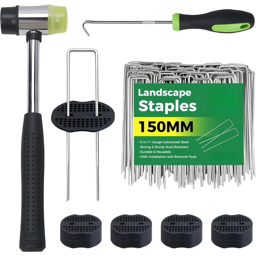 

Weed Barrier Stakes U shaped Landscape Fabric Staples Lawn Nail Garden Stakes Galvanized Gasket Pick Hook Rubber Mallet