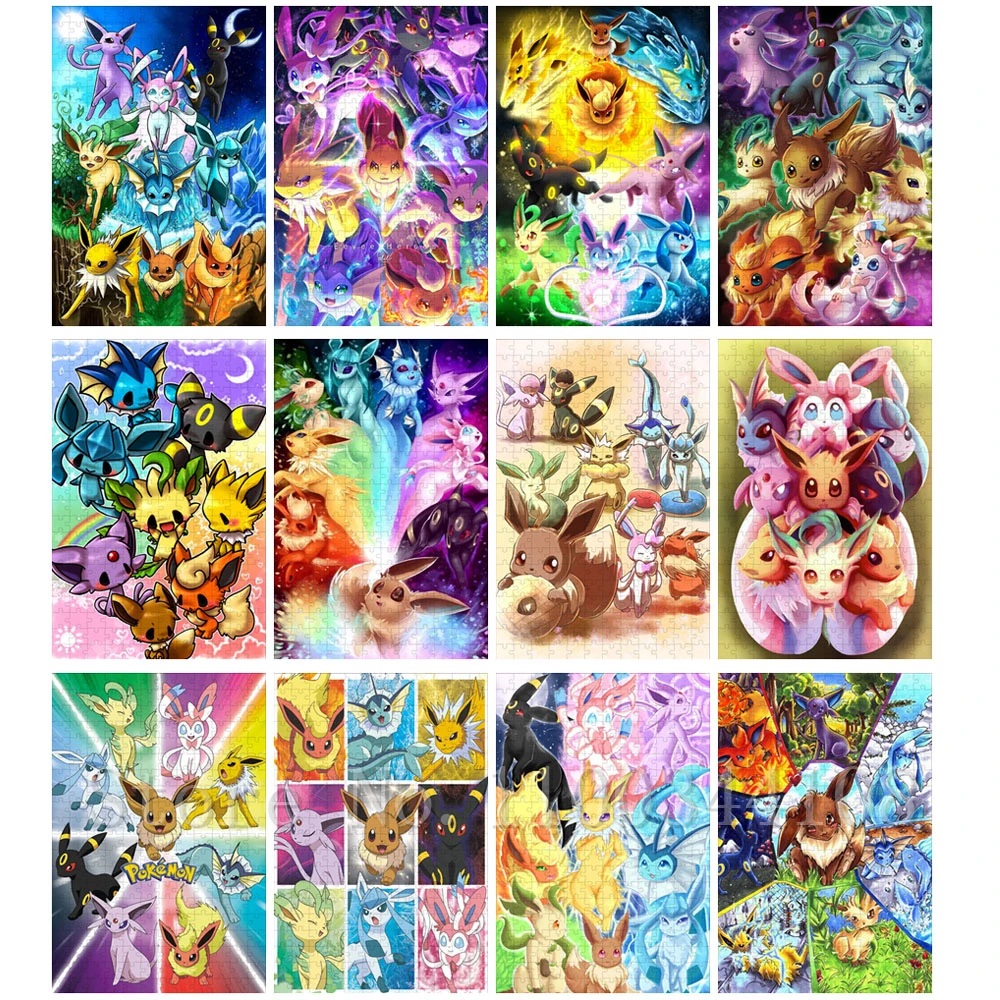 Pokemon Jigsaw Puzzles for Adults Eevee Evolutions and Pikachu Wooden Puzzles Stress Relief Toys Anime Collections