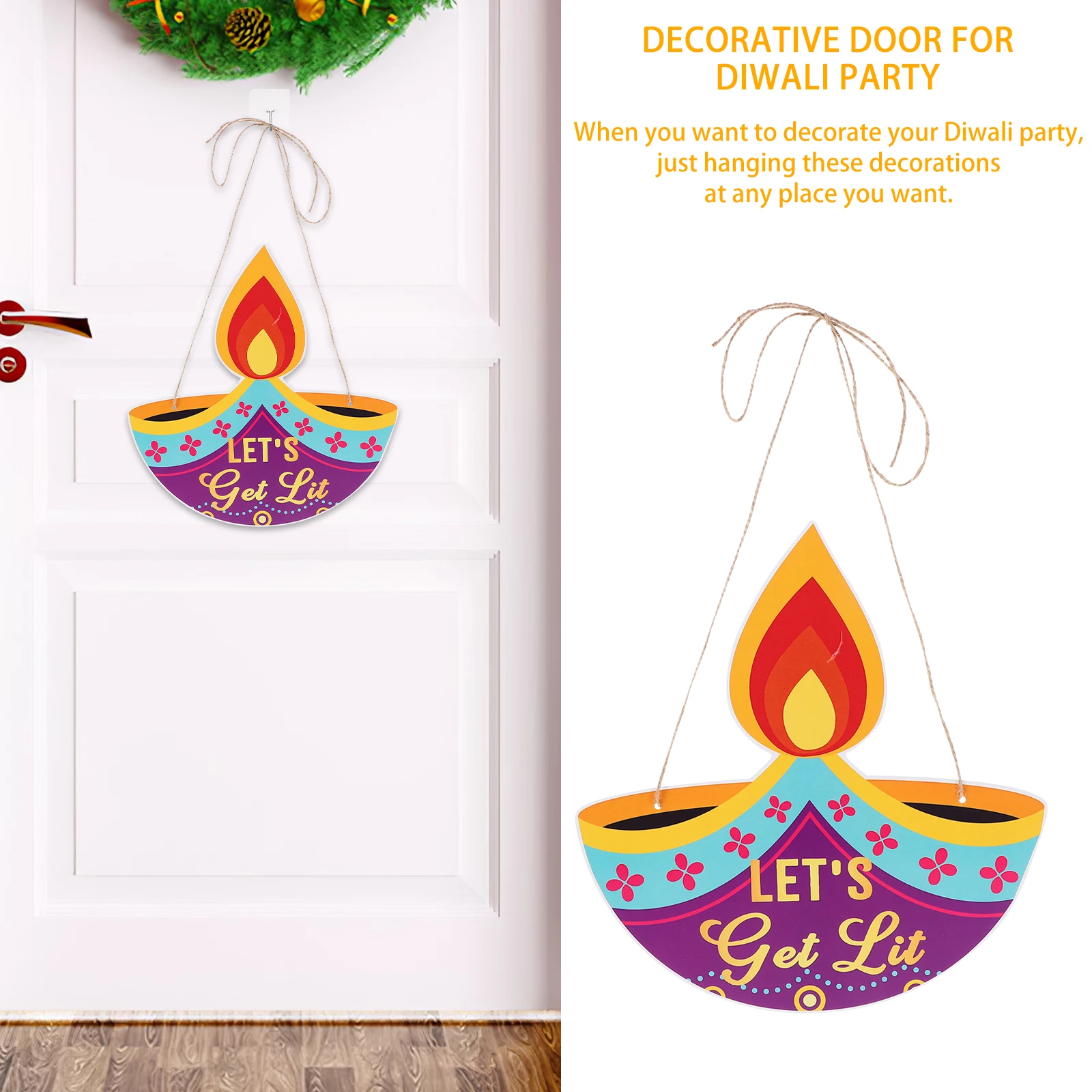 

10 Pcs Door Hanging Decoration Ornament Eid Mubarak Sign Festival Decorations for Home Wooden