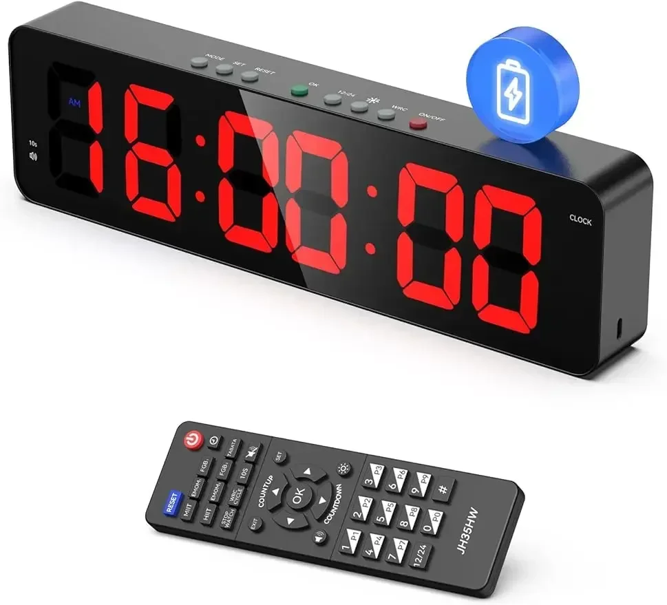 

Gym Timer with Remote 12''x 3.5''Ultra-Clear Interval Timer with LED Countdown/Up Wall Clock Power Fitness Timer Stopwatch