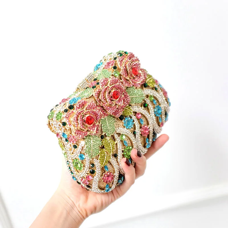 Fashion Girl Multi Color Pink Diamond Clutch Purse Women Crystal Bags Evening Wedding Party Handbag Bridal Metal Minaudiere