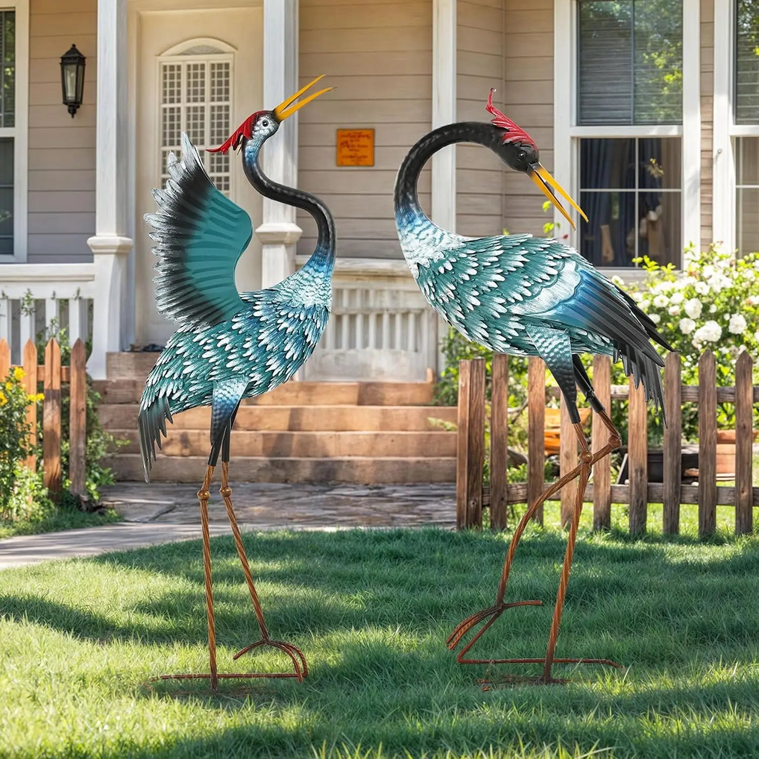 Blue Heron Metal Crane Handcrafted Garden Statue