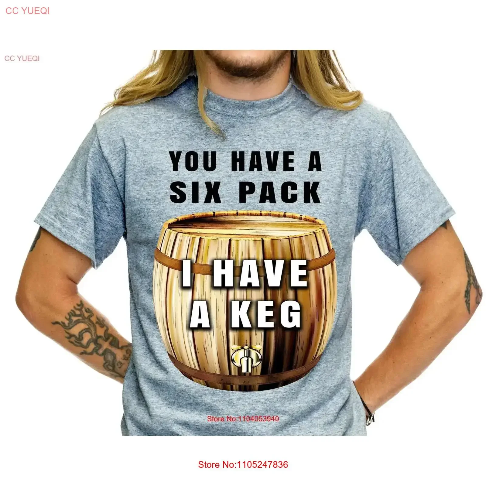 Camiseta divertida de cerveza con estampado 'You Have A Six Pack I Keg' para fiesta universitaria, estilo 'Belly' 702T TS163, gráfico vintage lavado, moda unisex elástica