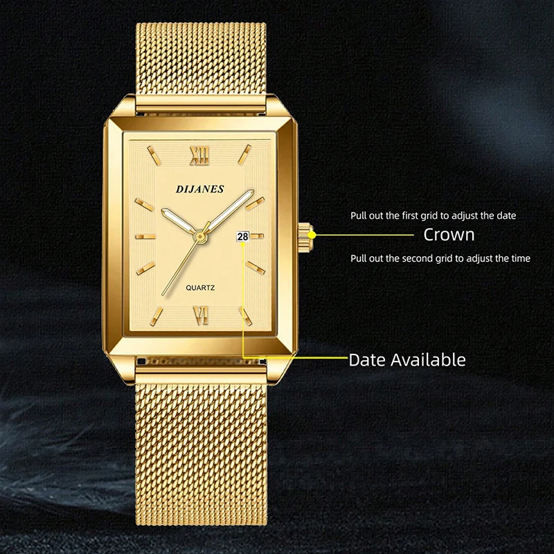 Mens Fashion Sports Watches Simple Men Luxury Gold Business Ultra Thin Stainless Steel Mesh Belt Quartz Watch