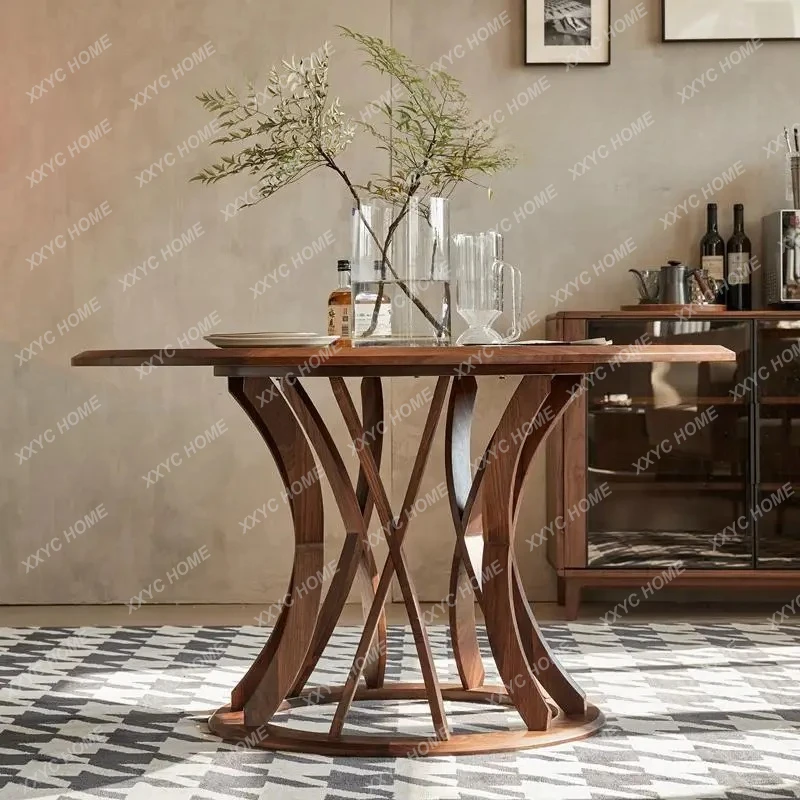 

Обеденный стол и стул из черного ореха, комбинация круглого массива дерева, современный простой дом.