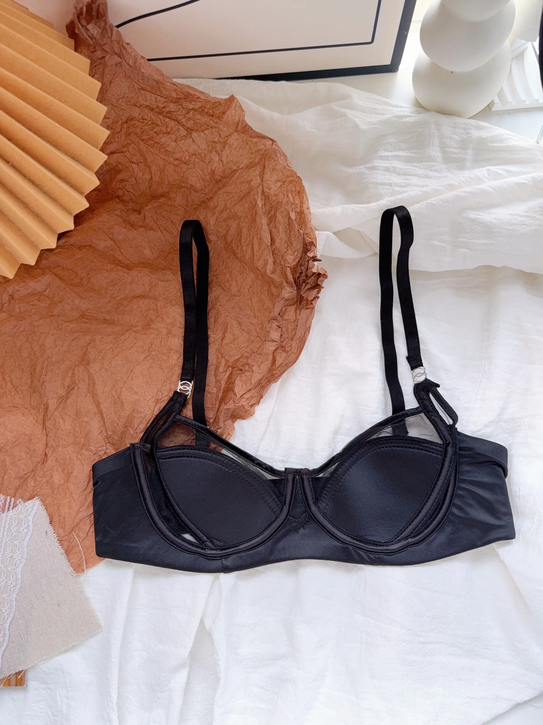 Summer ultra-thin models of underwear female half-cup push up lingerie without traces on the support bra set