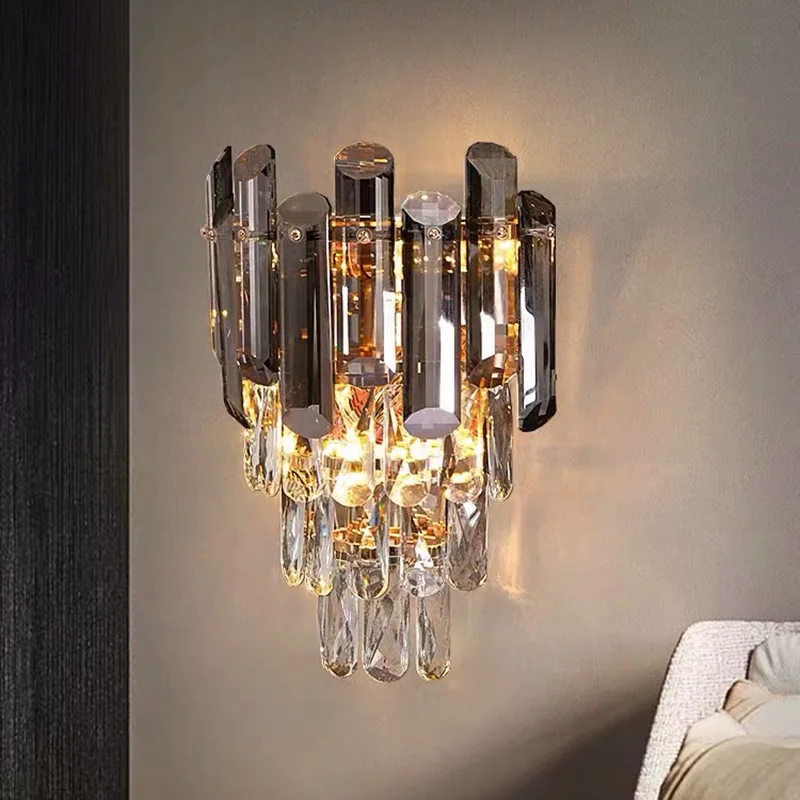 Modern light luxury crystal wall lamp bedroom bedside lamp simple background wall lamp