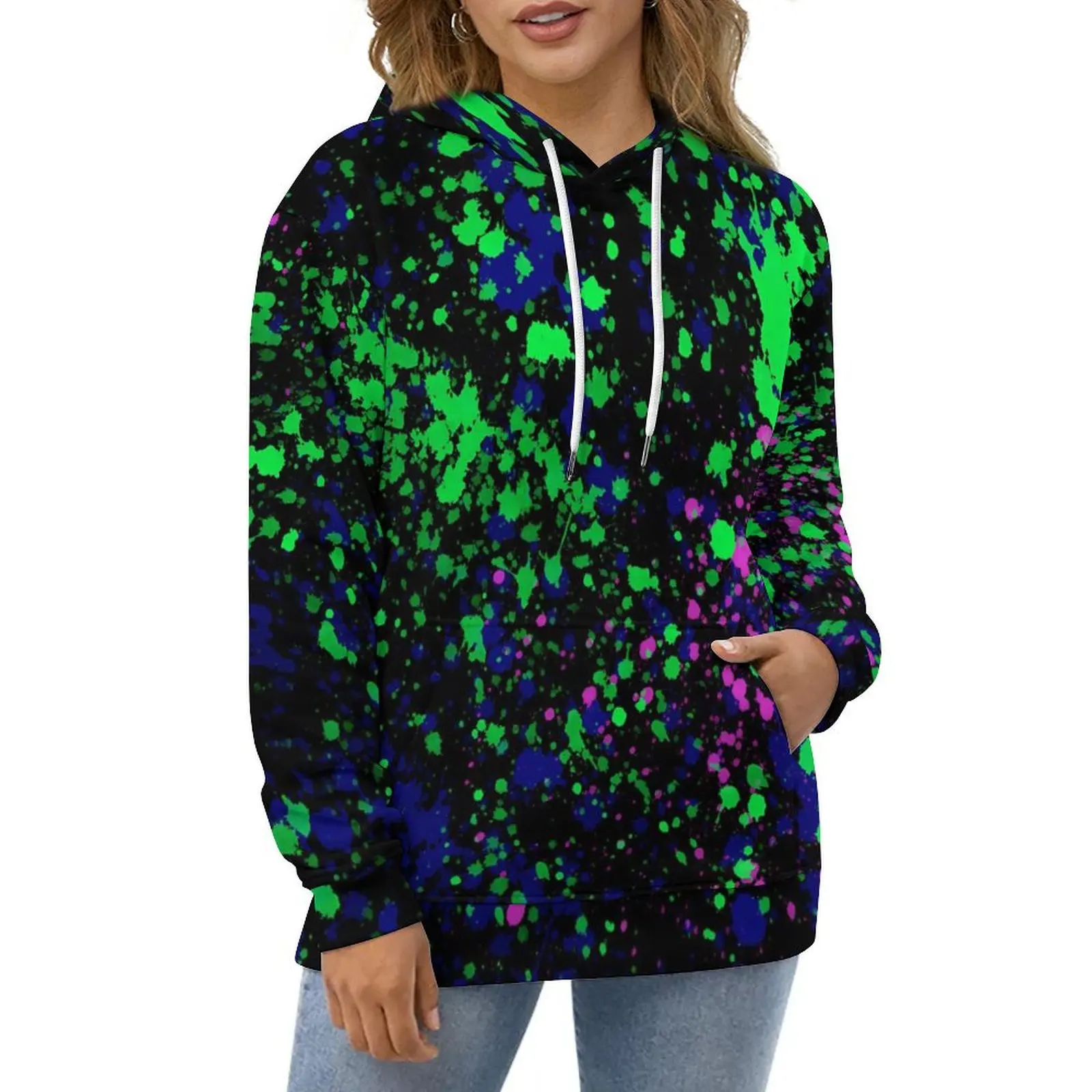 

Neon Paint Hoodies Blue Pink Green Splatters Harajuku Oversized Hoodie Couple Long Sleeve Funny Custom Casual Sweatshirts