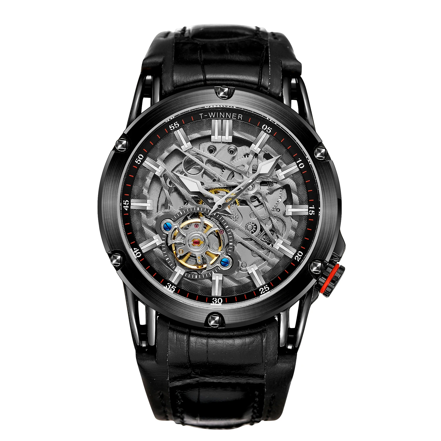 T-WINNERHigh Quality Stainless Steel Skeleton Automatic Movement Man Watch Mechanical Military Waterproof Men's Wristwatches