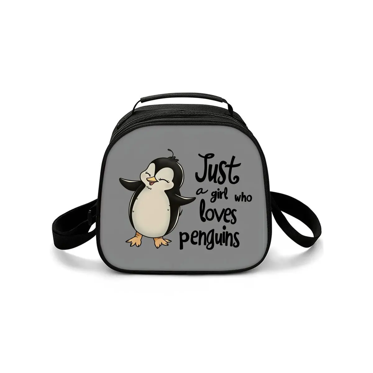 Penguin Print Shoulder Strap Insulated Lunch Bag Eco-Friendly Waterproof Thermal Cooler Reusable Student Bento Food