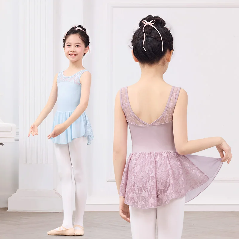 Ivoogle Abito da ragazza senza maniche in pizzo con giunture, tracolla larga, body da balletto con gonna, body per bambini