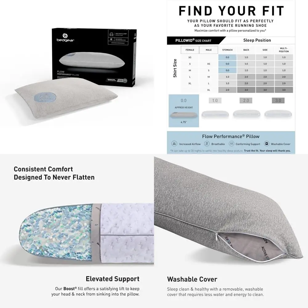 

Bedgear Flow Pillow - Size 0.0 - Plush Support for All Sleep Styles Optimal Airflow Washable Cover