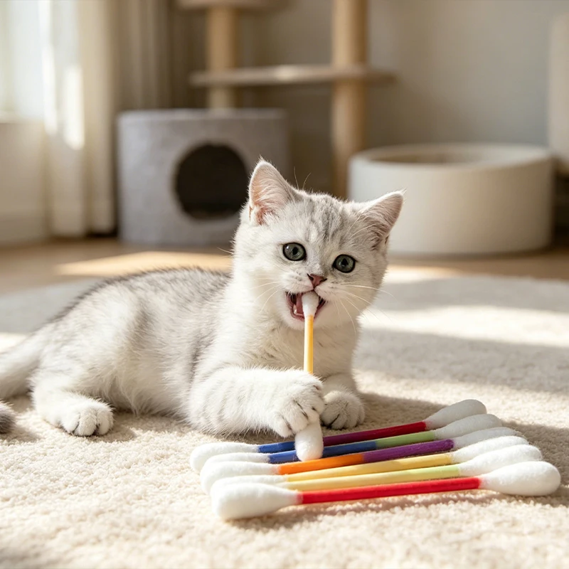 

12PCS Large Cotton Swabs Creative Cat Toys Giant Grinding Biting Stick for Kitten Personalized Practical Cat Interactive Toy