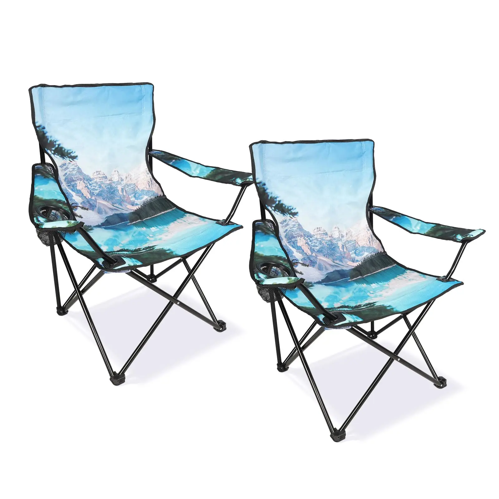 

2 Pack Portable Folding Camping Chairs With Cup Holder For Outdoor Beach Picnic Travel