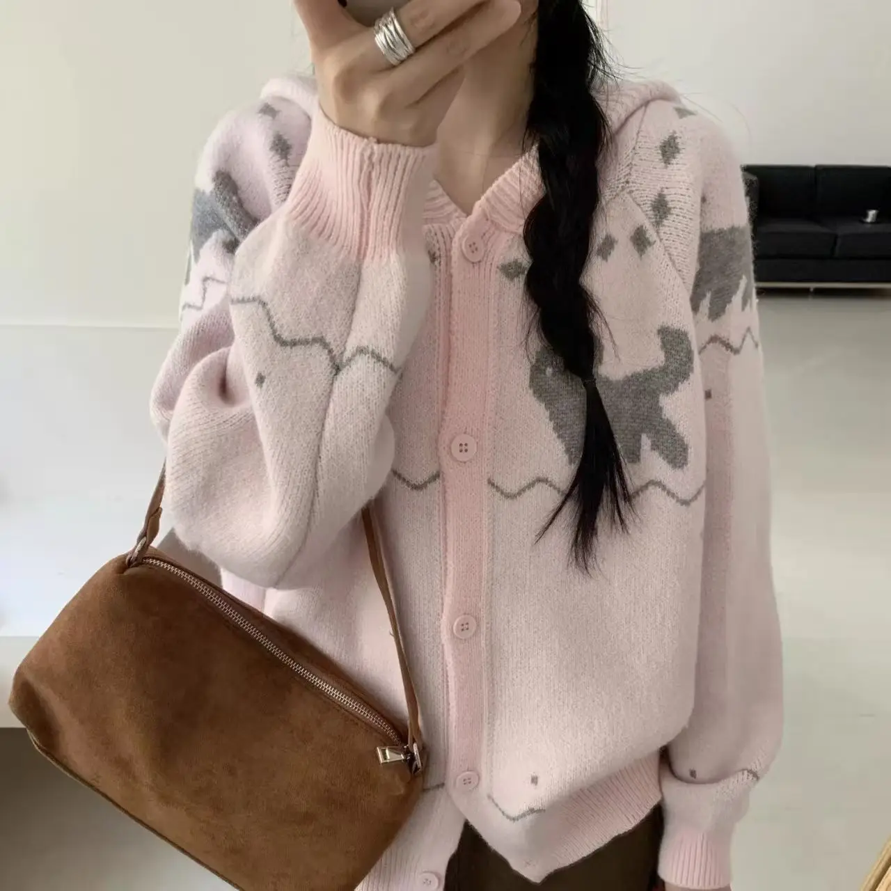 

Корейские свитера с милым котом, толстовки, куртки, вязаный свитер, милые розовые зимние пальто на пуговицах Y2K, милые кавайные девушки в стиле Харадзюку