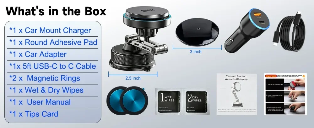 Auto Qi2 25W Magnetisches Kabelloses Ladegerät mit 63W Auto-Ladegerät und Vakuum-Handyhalterung für Magsafe iPhone 17 16 15 14 13 12 Schnelles Laden – Detail 22