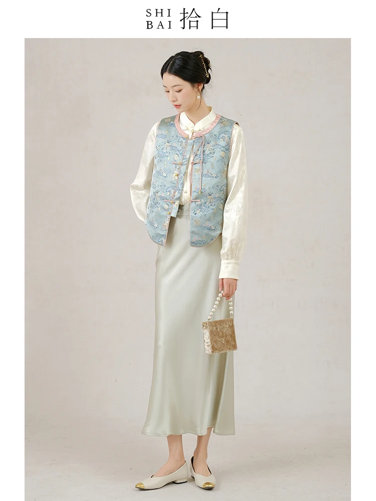 

Новая китайская шелковая вышитая блузка в стиле династии Сун для женщин, весна-осень, модная традиционная одежда