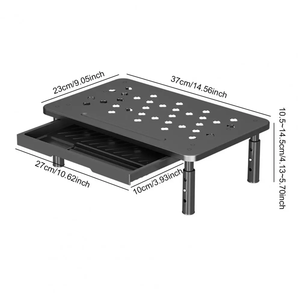 Supporto per laptop con regolazione dell'altezza a 3 livelli Supporto per monitor per computer Supporto per monitor ventilato in acciaio laminato a freddo con cassetto per ufficio