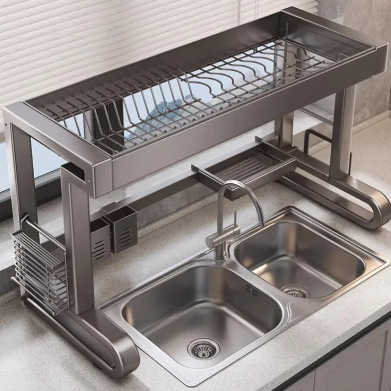 

Multi-functional Dish Rack with Drainboard for Grey Kitchen Sink Countertop Storage Organizer