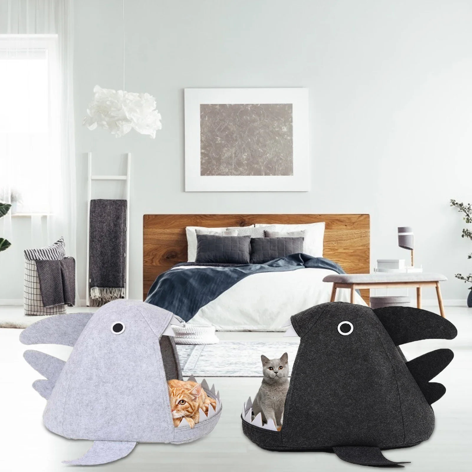 Shark Shape Bed For Medium Small Cat Cozy Nest With Cushion Mat Pet House Warm Soft Travel Home For Puppy Pet Supplies Cat 