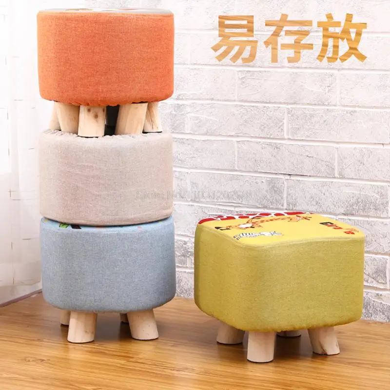 Cartoon Solid Wood Stools Home Living Room Fabric Cover Kids Stool Small Chair for Children Kids Furniture Kindergarten Chair