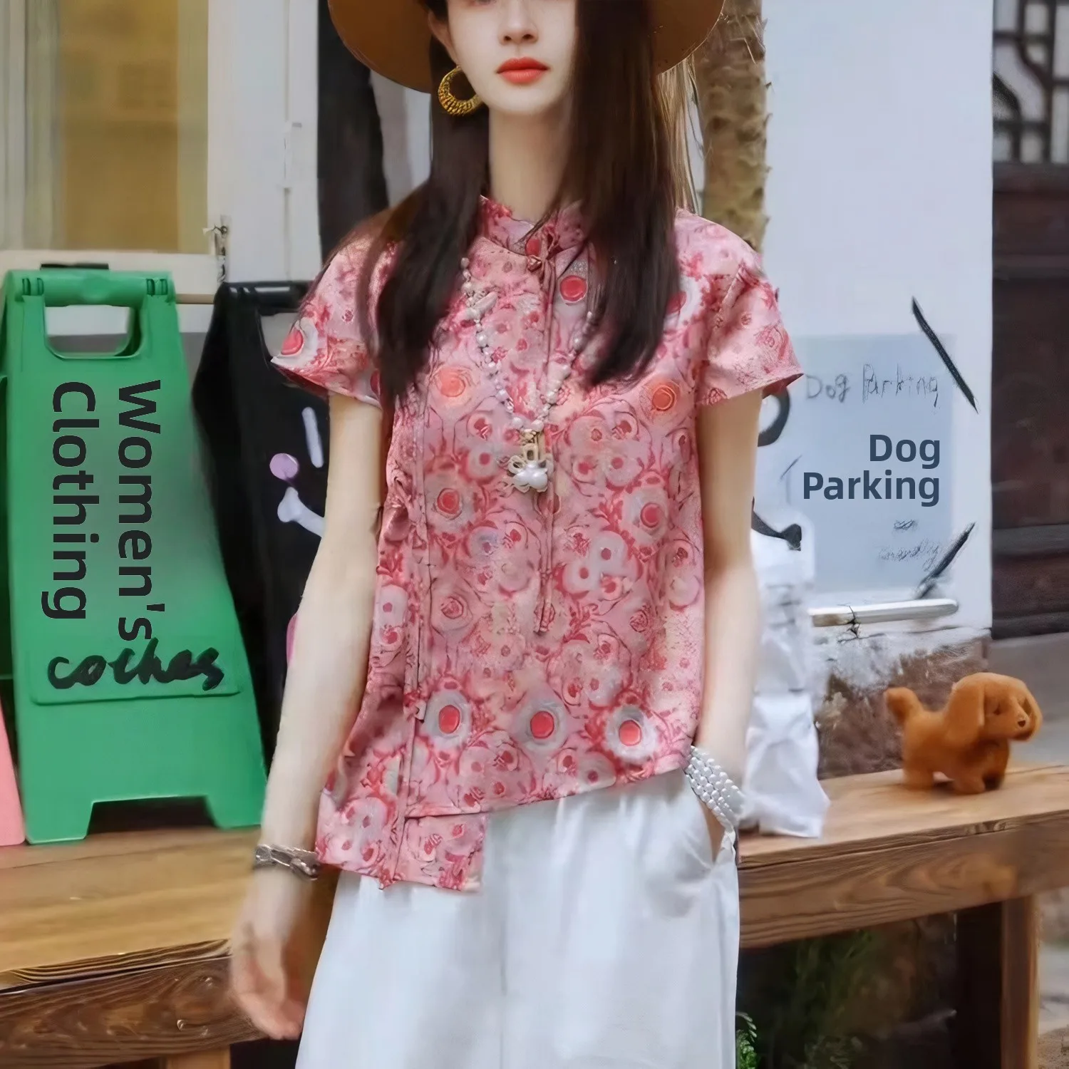 Nieuwe Chinese Sle Nationale Trend Geborduurde ort Sve irt vrouwen Losse Etnische Sle Stand Kraag Kwastje Top Zomer