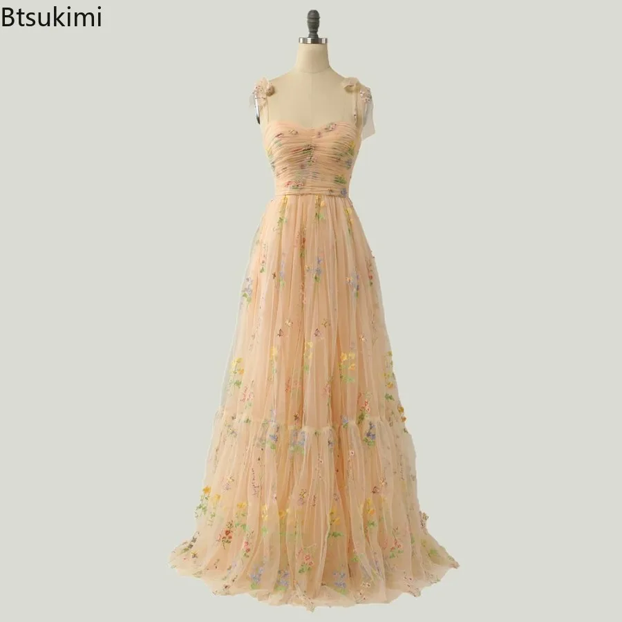 2025 جديد إمرأة أنيق فستان الحفلات المسائية شبكة حزام بلا أكمام الدانتيل التطريز دبي مأدبة فستان فساتين لحضور الحفلات الموسيقية الإناث Vestidos #4