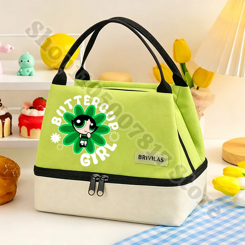 Kawaii The Powerpuffs Girls Anime Zip Lunch Tote Accessories Food Insulation Bag Cartoon Cute Storage Pouch Casual Handbag Gifts view 6