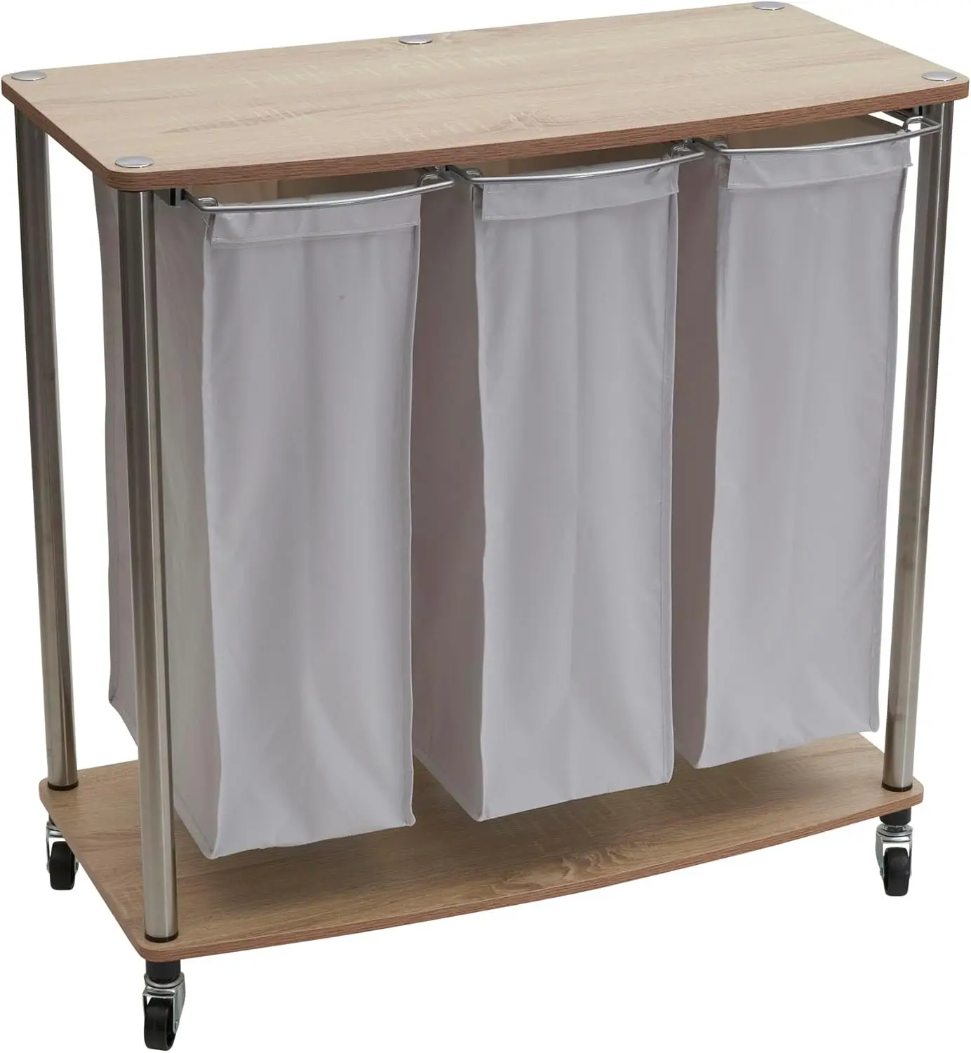 

3-Bag Laundry Sorter with Washable Linen Bags, 3-Load Capacity, Light Ash Finish