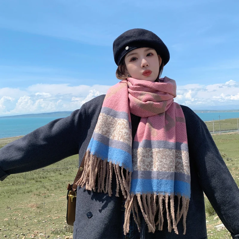 

Niche-Border Color-Block Scarf Women, Autumn and Winter Letter DesignFFresh and Sweet Scarf Imitation Cashmere Student