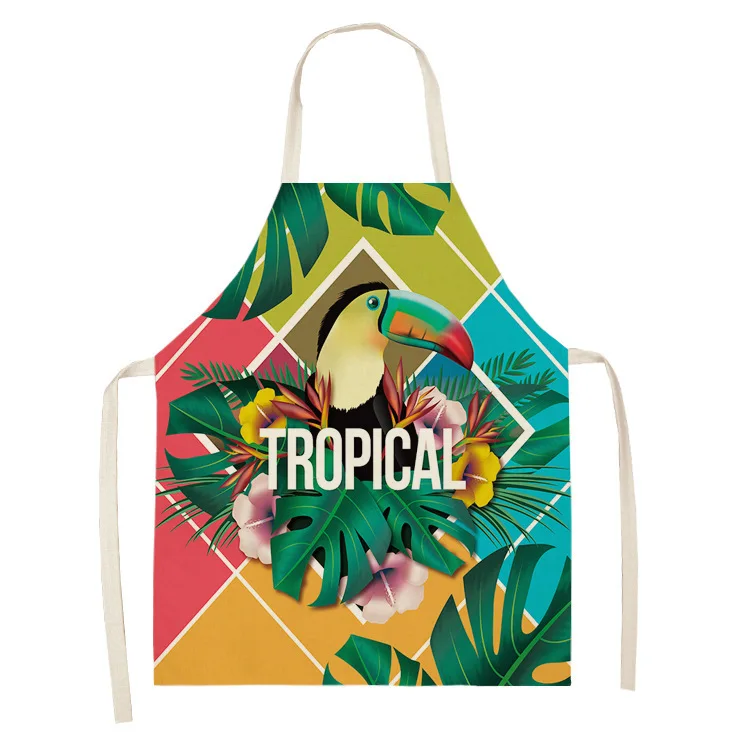 Color Bird Pattern Cleaning Art Green Aprons Home Cooking Kitchen Apron Cook Wear Cotton Linen Adult Bibs garden apron 68x55cm