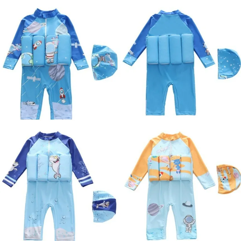 Cartoon Dinosaur Kids One Piece Bathing Suit Flotage Children Swimwear Boys Swimsuit Surfing Suit Buoyancy Swimsuit