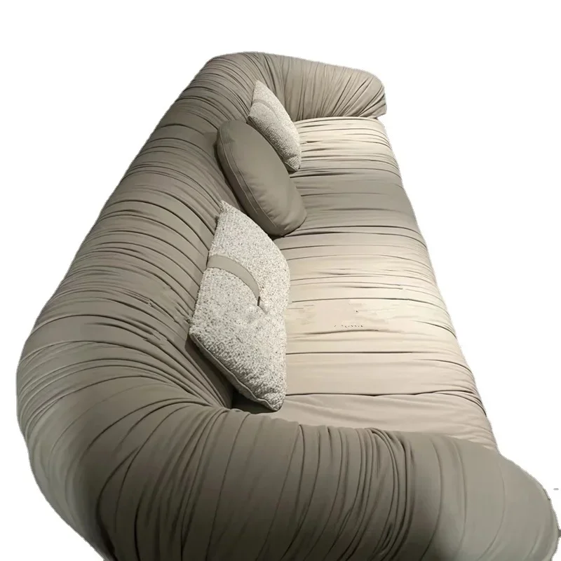 

Wabi Stillwind pleated leather art sofa, Italian small apartment straight row sofa, designer French sofa arc retro