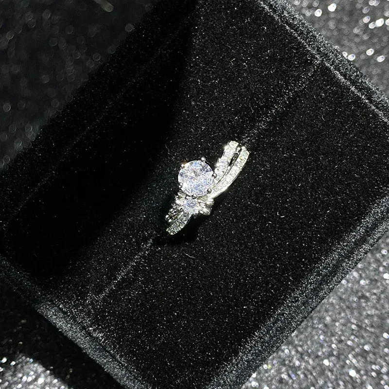 MDL مويسانيتي نمط اليابان وكوريا الجنوبية الفتيات جديد الزفاف القوس الدائري تقليد مويسان 1.0Ct الماس اقتراح المفتوحة البنصر #2