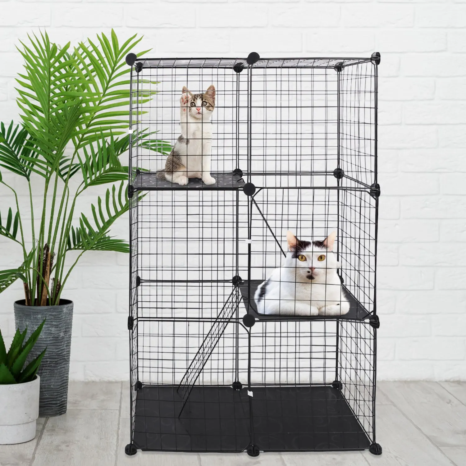 

Cat Cage DIY Indoor Pet Home Small Animal House Detachable Playpen with 3 Doors 3 Tiers for Kitten Puppy Bunny Exercise