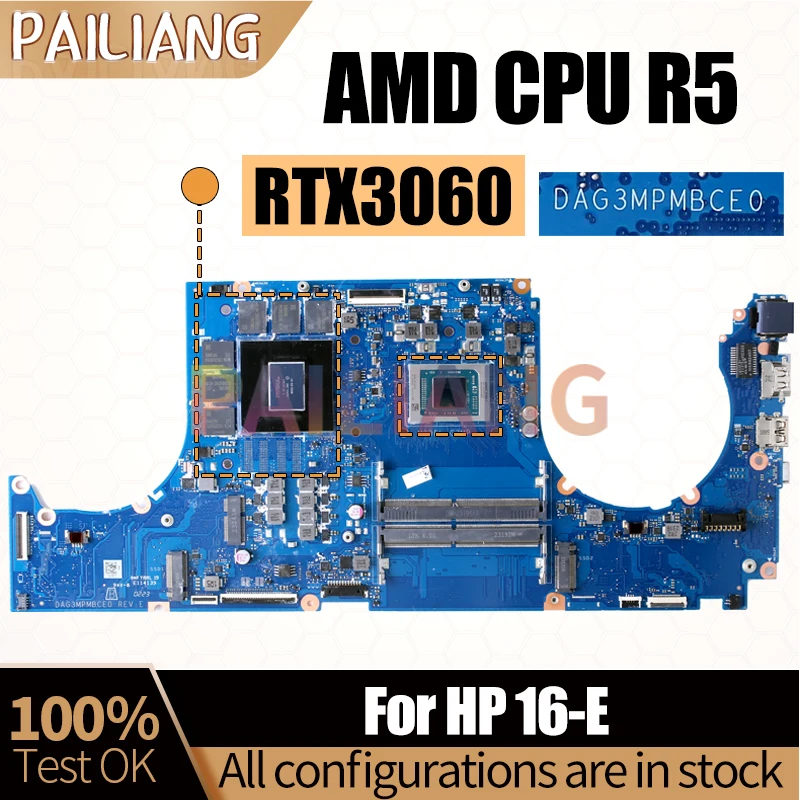 For HP 16-E Notebook Mainboard DAG3MPMBCE0 R5 AMD CPU RTX3060 GN20-E3-A1 Laptop Motherboard Full Tested