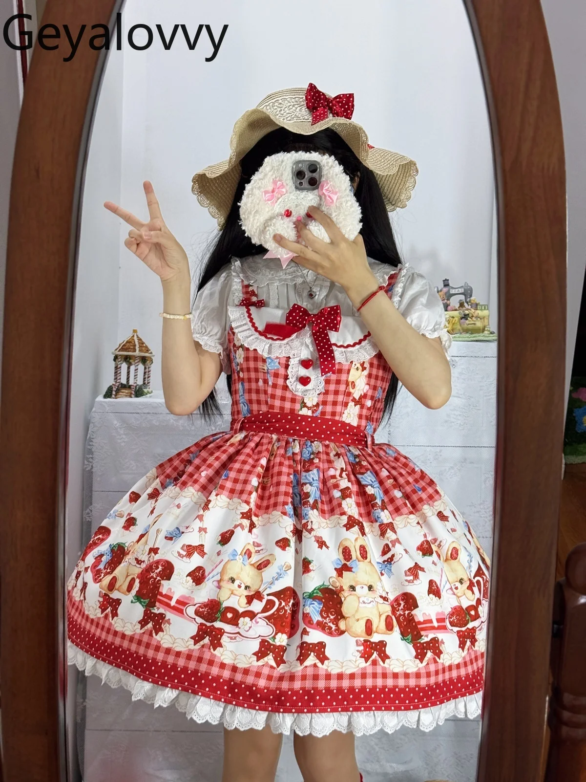 

Original Lolita Dress Women 2025 Summer New Kawaii Strawberry Print Jsk Daily Light Lo Sweet Strap Dress Princess Tutu Dresses