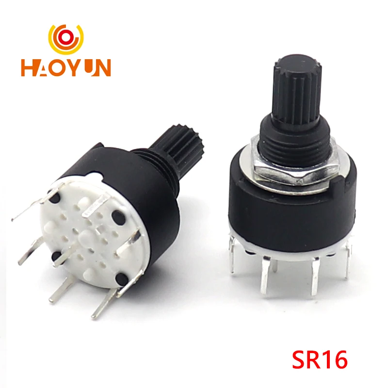 【5-1PCS】SR16 Plastic 16MM Rotary Band switch 2 Pole 3 4 position 1 Pole 5 6 8 Position Handle Length 15MM Axis band switch