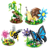 Cute Animals Insect World Insect Flower Butterfly Mantis Snail Bee Plant Figures Building Blocks Bricks Model Kids Toy Children
