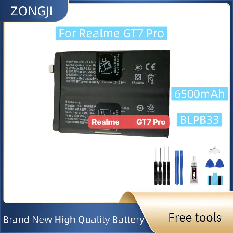 New Battery BLPB33 6500mAh For Realme GT 7 Pro 120W Mobile Phone Batteries+Free Tools