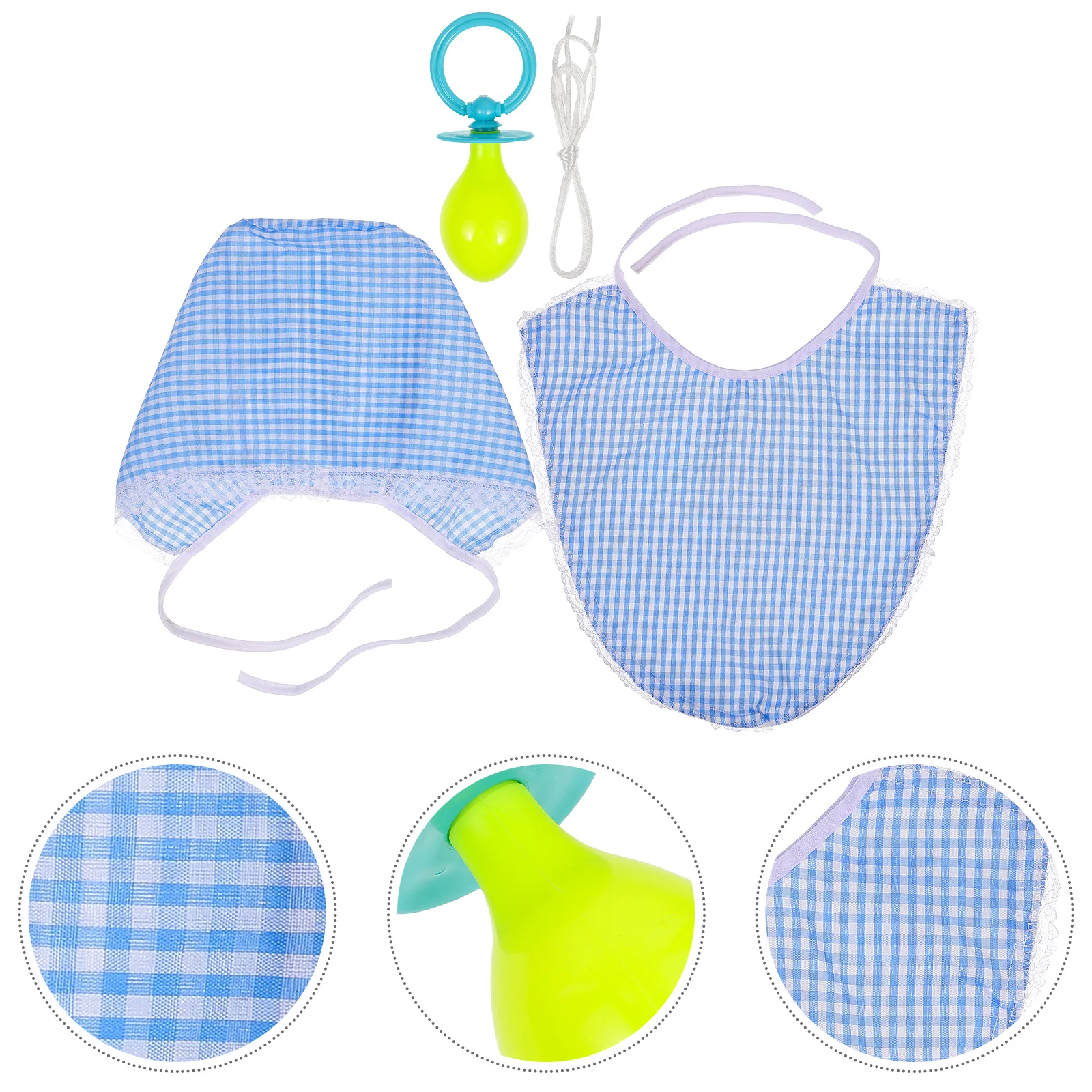 3 Pcs Funny Adults Cosplay Baby Pacifier Bib Hat Set Party Funny Props Baby Kids Accessories Kit (Blue)