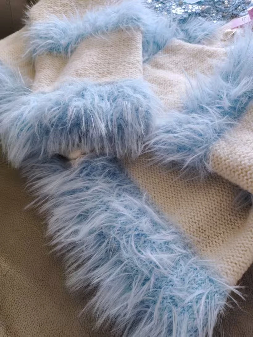 Luxe stijl dikke warme namaakbont gebreide wintertrui voor dames bloem kralen gebreide vest jas uitloper trui jas