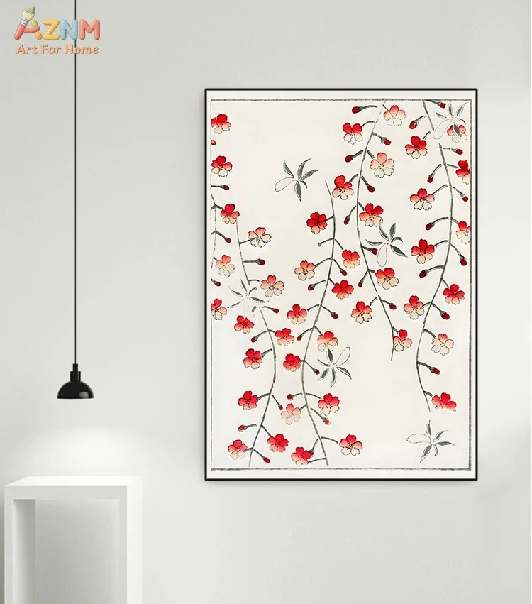 AZNM Japanese Cherry Blossom Canvas Wall Art Sakura Fuji Mountain Oriental Floral Print Unframed Canvas Painting Bedroom Home De