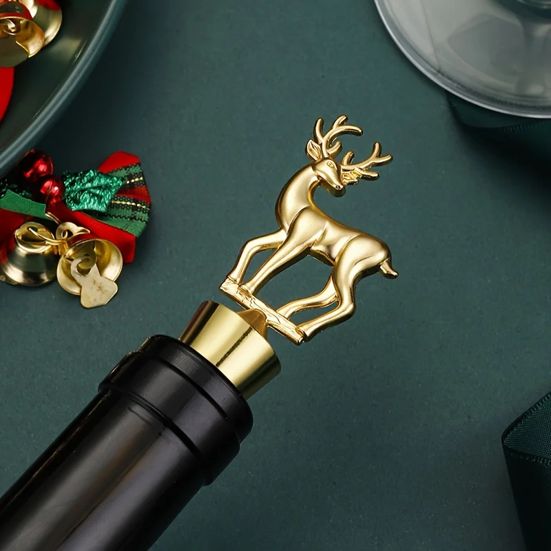 1pc Christmas Deer Wine Bottle Stopper Golden Reindeer Wine Stopper for Party Wedding Xmas Wine Gift Bar Accessories
