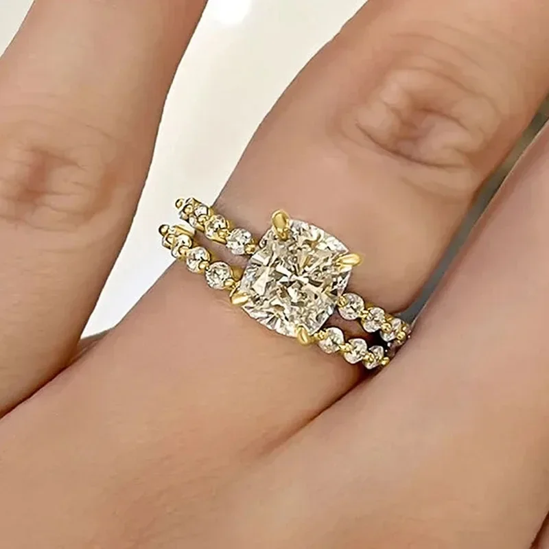 2025 European and American Square Couple Rings, Niche Light Luxury Fashion Personality Rings, Temperament All-match Flash Rings