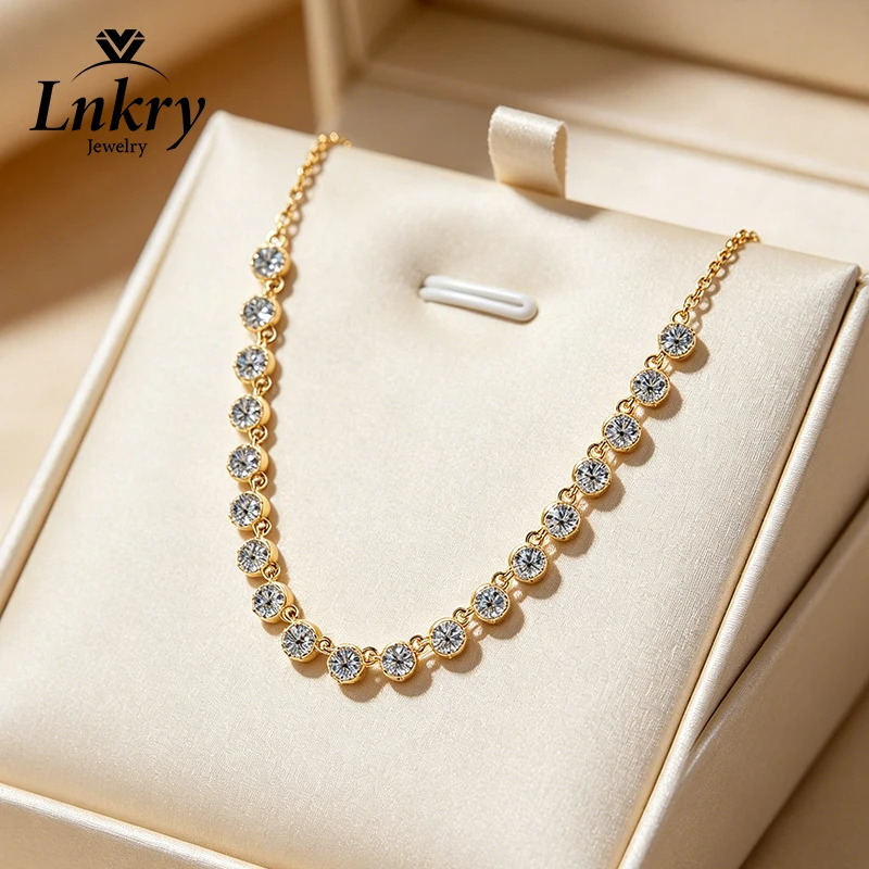 

Lnkry Sparkling 3mm Round Moissanite Choker Necklace Bubble-Style Pendant Necklaces For Women Party Beautiful Jewelry Gift