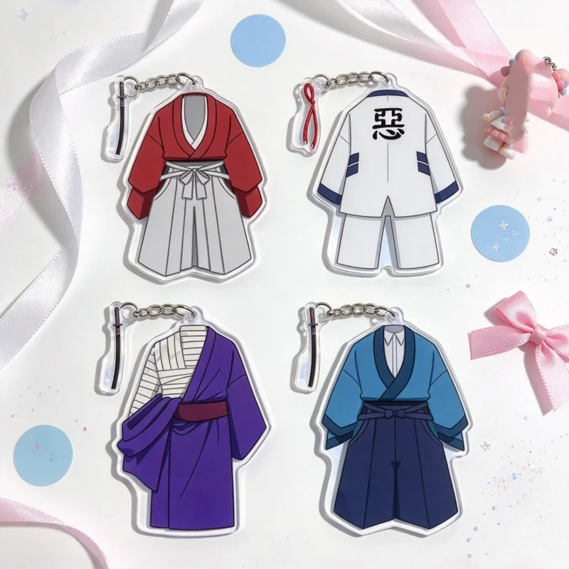 Bag Decorations6CM Anime Rurouni Kenshin Acrylic Keychain Bag Pendant With Small Pendant Hitokiri Battousai,Sanosuke Sagara Gift
