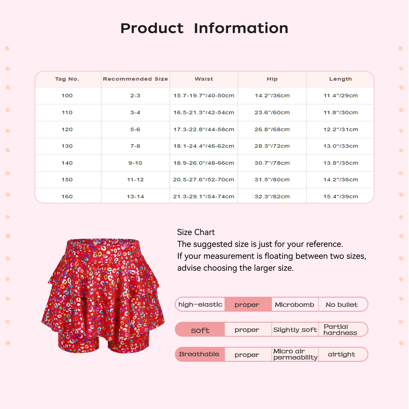 キッズガールズジャズダンススカートキュロットファッションメタリックヒョウ柄ハイウエストスカート付きショーツチアリーディングバレエスカート